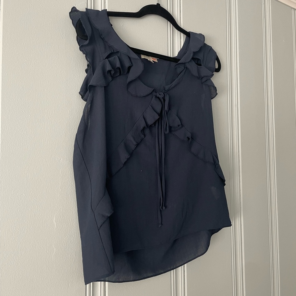 Elegant Navy Ruffle Blouse